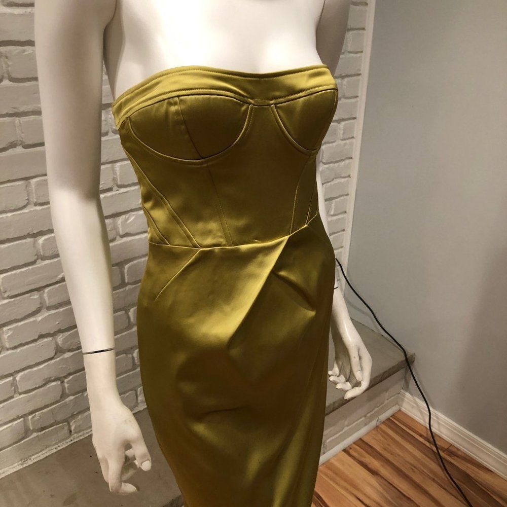 CHARTRUESE BUSTIER CORSET DRESS STRUCTURED BONED BUSTIER HIGH WAIST BELOW KNEE - Picture 2 of 15